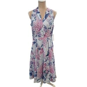 SOLD SOLD Stripe Sleeveless Midi Dress Blue Pink Size 12 Spring Cotton